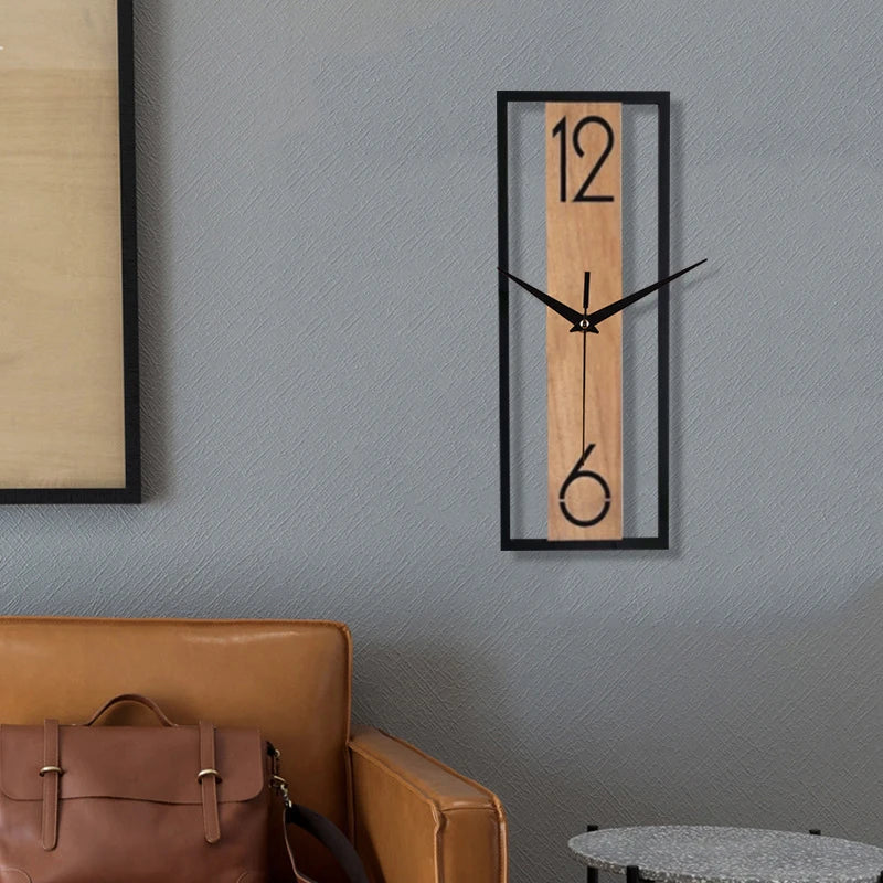 Sleek Rectangular Wall Clock with Wooden Grain Frame