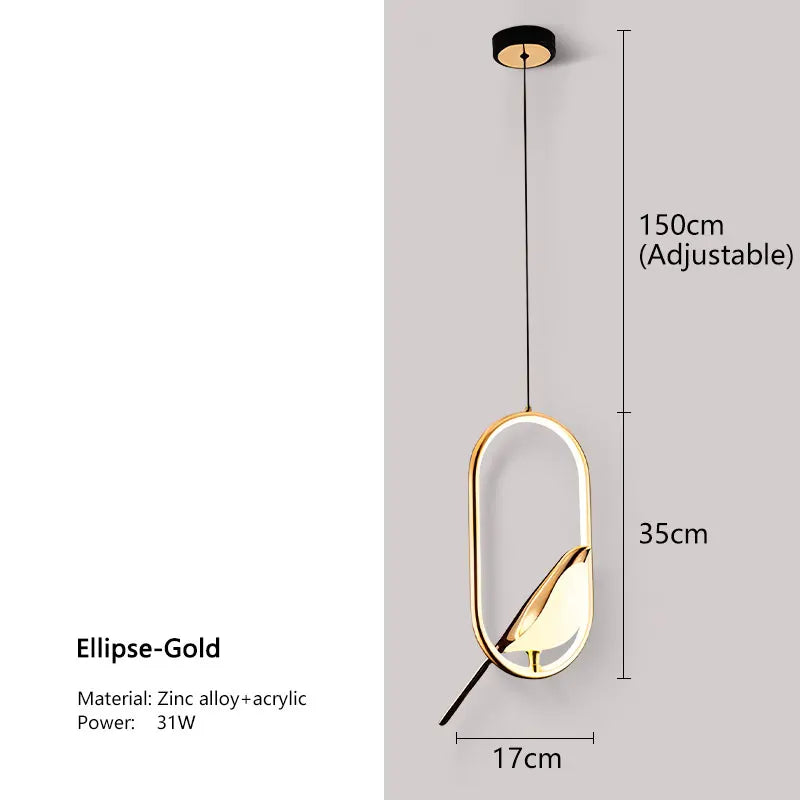 Northern Style LED Pendant Light with Bird Motif