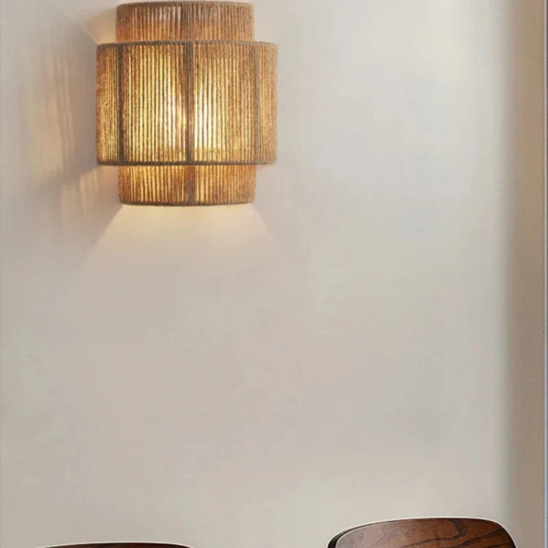 Handcrafted Rattan Wall Light Fixture