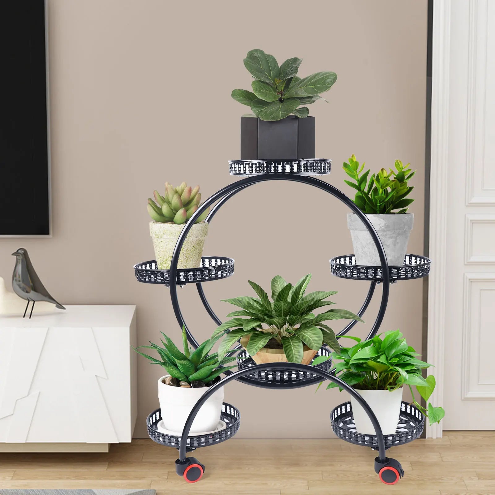 Rolling Metal Plant Stand - 6-Tier Flower Pot Display for Indoor/Outdoor