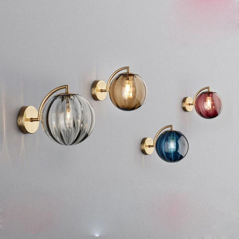 Contemporary Wall Light Fixture with Glass Sphere and Brass Accents