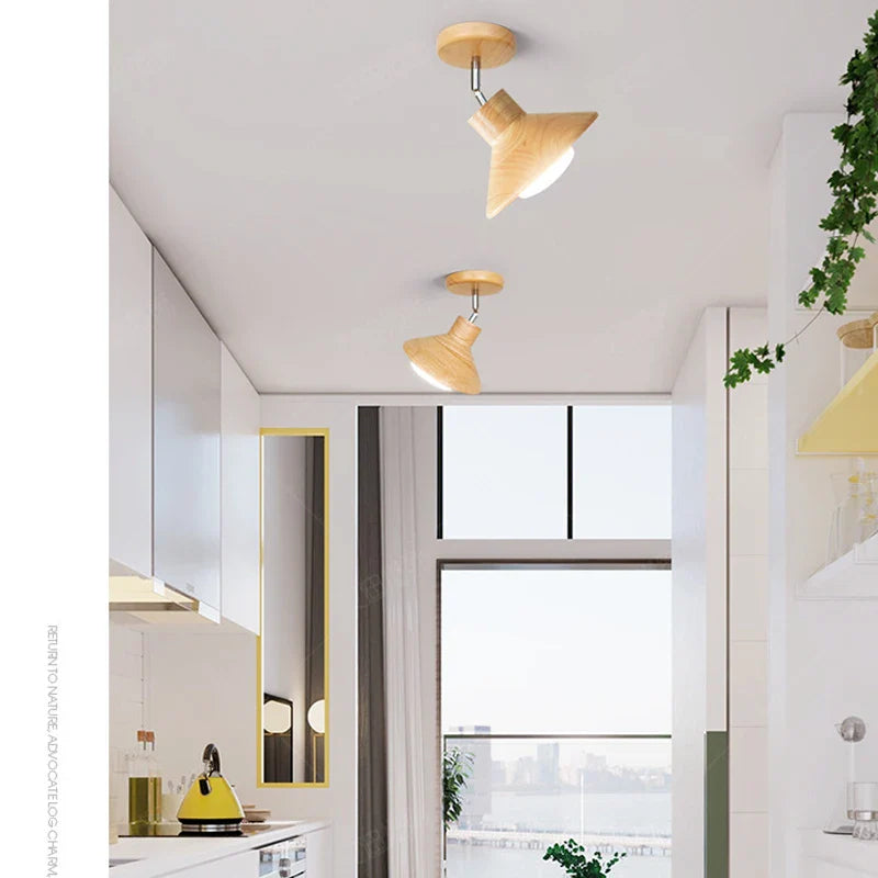 Natural Wood Cone Ceiling Light Fixture