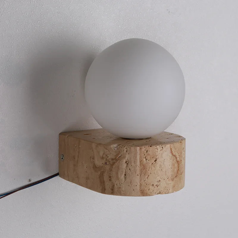 LED Wall Sconce in Modern Japanese Design with Travertine Stone