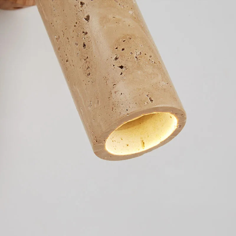 Wabi-Sabi Wall Light Fixture in Travertine and Wood Design