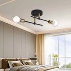 Flush Mount Chandelier with 2 Lights - Black and Gold Ceiling Fixture