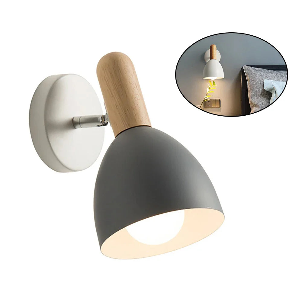 Adjustable Bedside Light – Nordic Style Wooden Wall Lamp