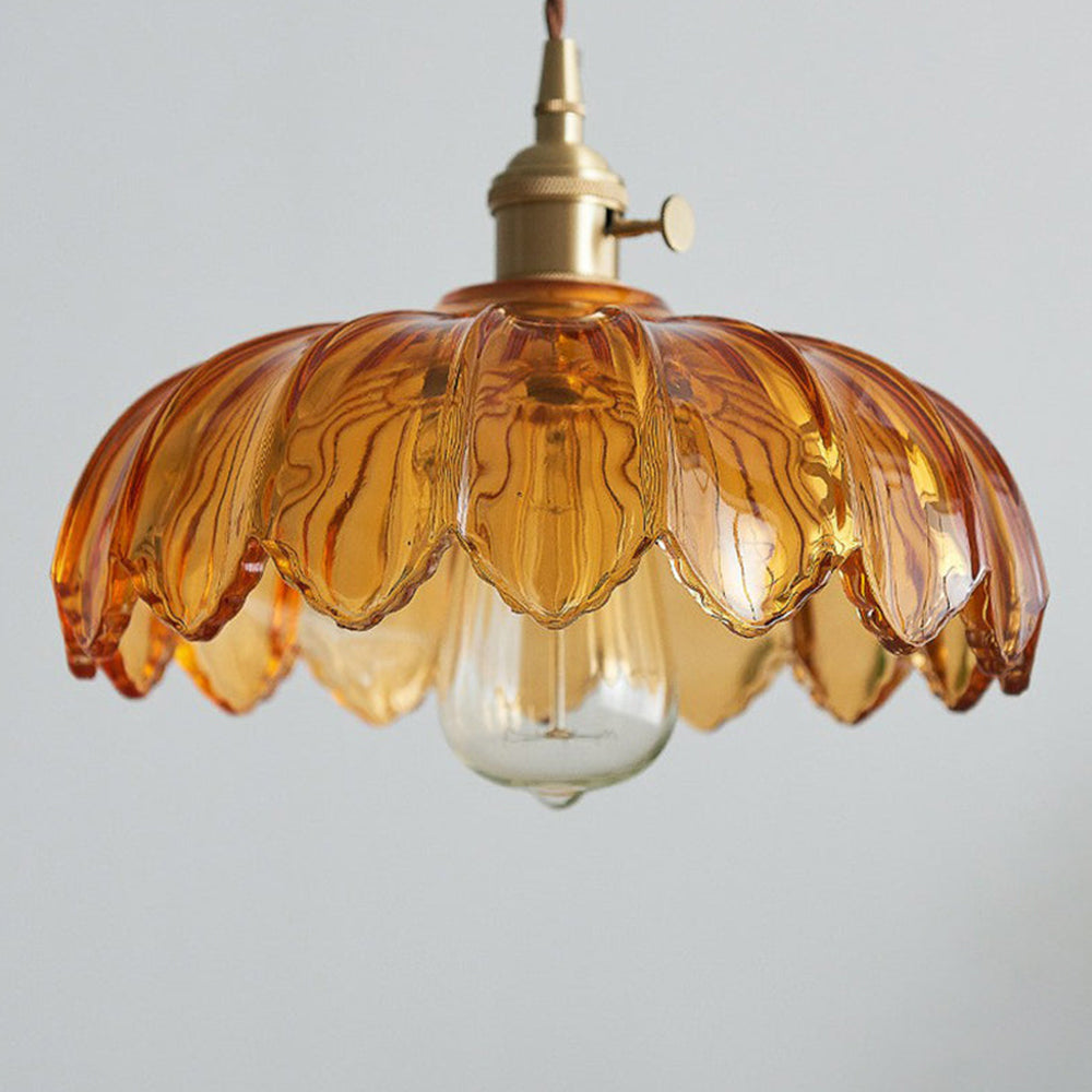 Colored Glass Hanging Light - Vintage Floral Pendant Lamp