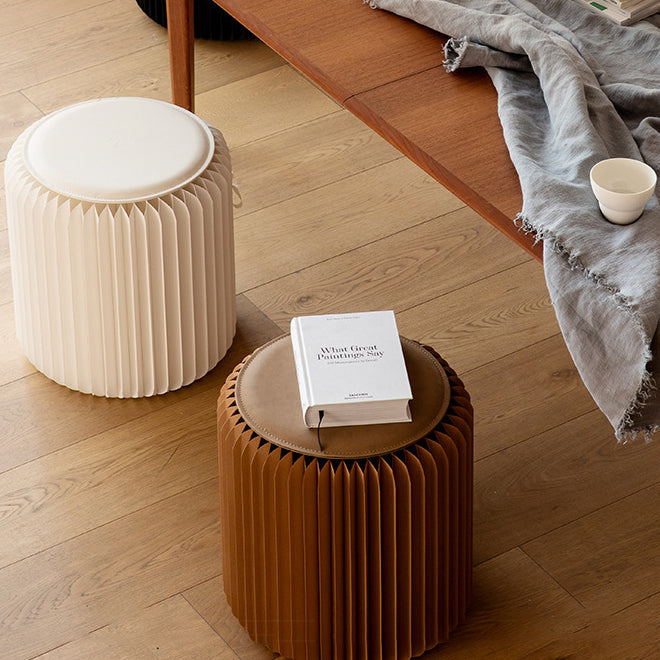 Foldable Ottoman Footstool in PU Leather for Entryway Seating