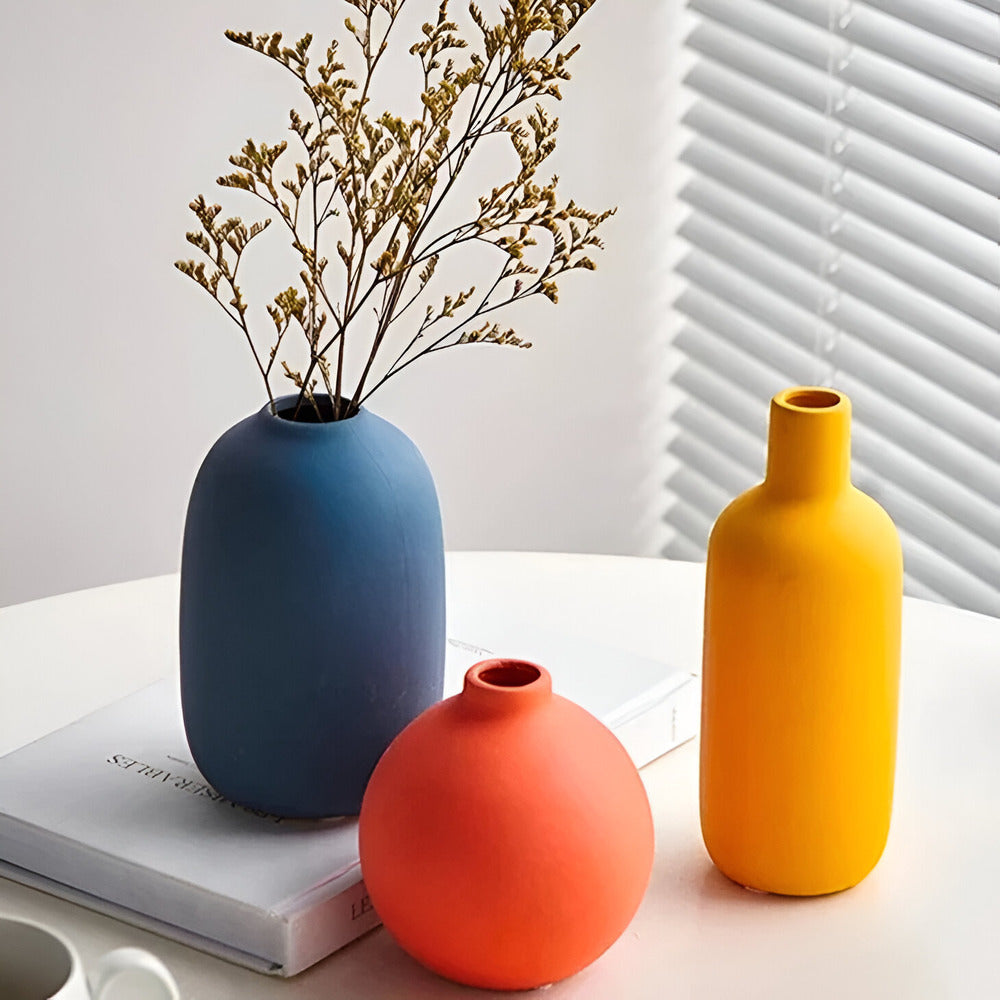 Elegant Matte Finish Ceramic Vase Set – 3-Piece Scandinavian Design