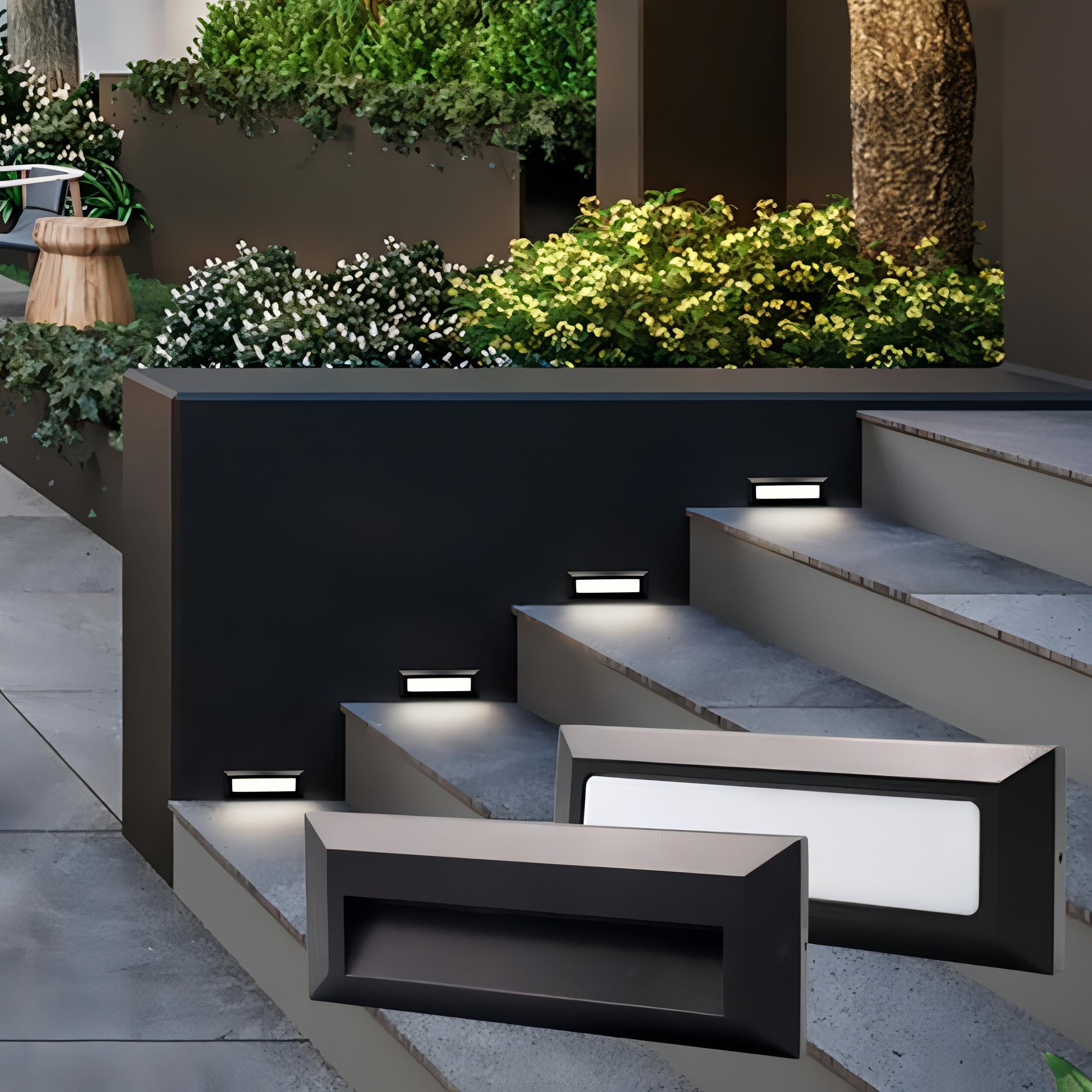 Rectangular Wall-Mounted Outdoor LED Step Lighting Fixture