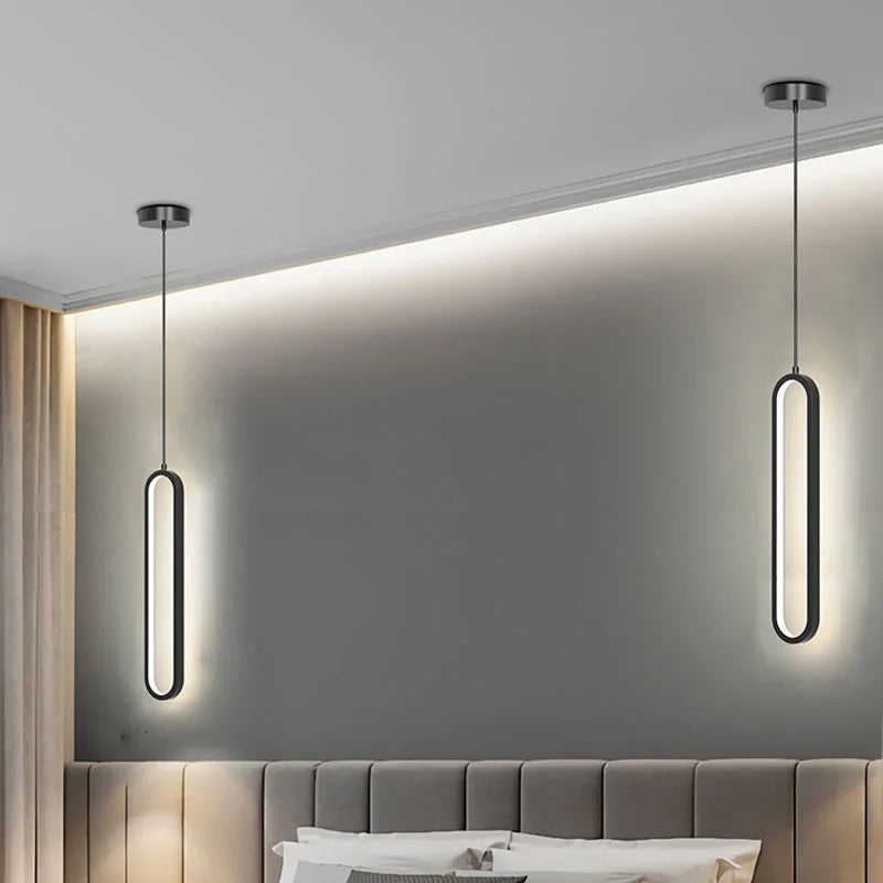 Gold and Black LED Hanging Lamp - Minimalist Pendant Light for Home