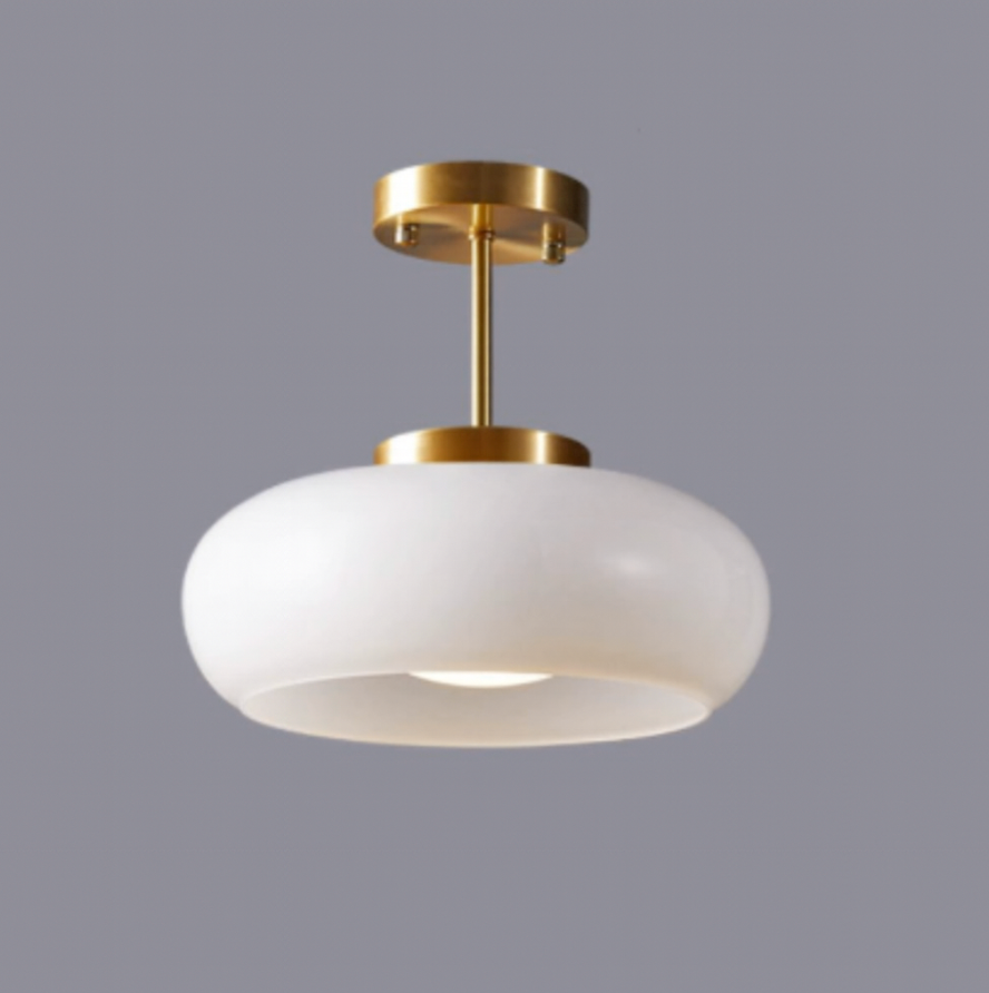 Rounded Shade Glass Ceiling Lamp with Metal Support Stem