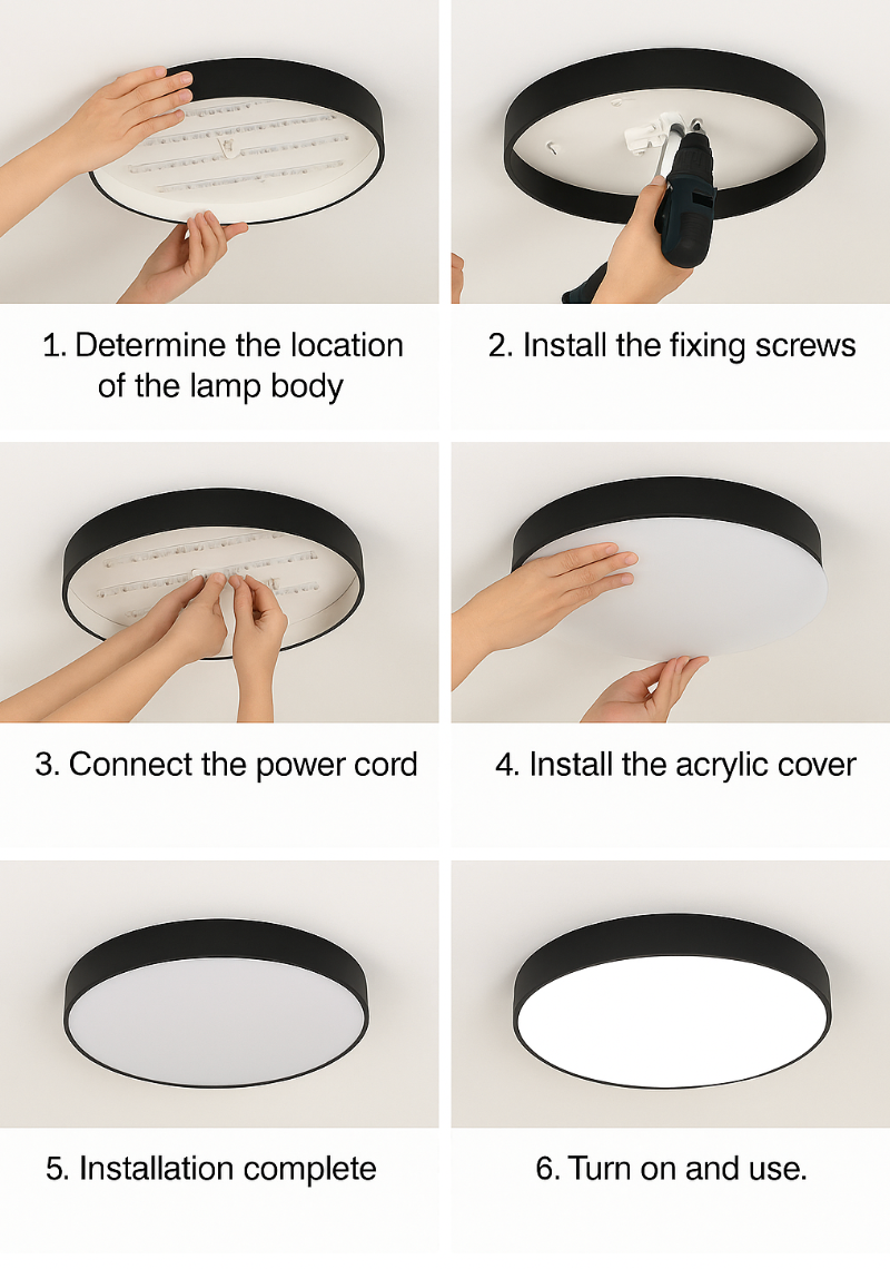 Wooden Framed Round Ceiling Light – LED Flush Mount Fixture