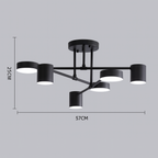 Ceiling Light Fixture with Six Bulbs, Brass Finish and Cylinder Shades