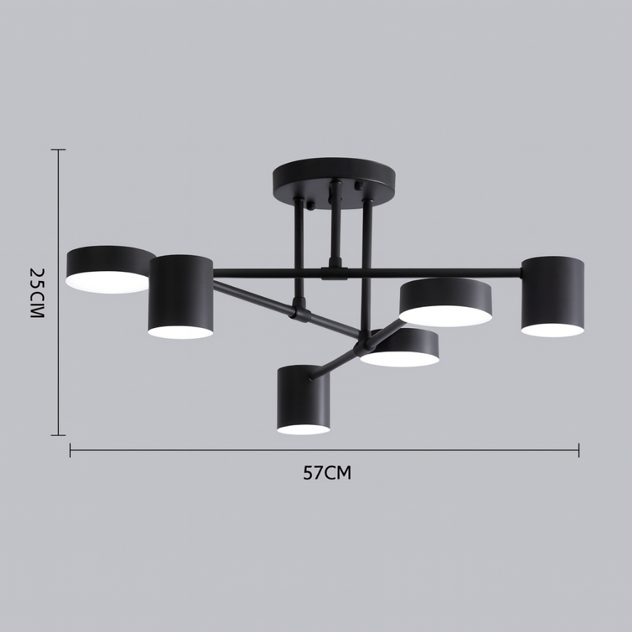 Ceiling Light Fixture with Six Bulbs, Brass Finish and Cylinder Shades