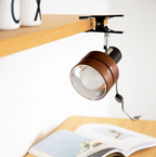 Retro Desk Spotlight Lamp with Adjustable Clip in Wood and Metal