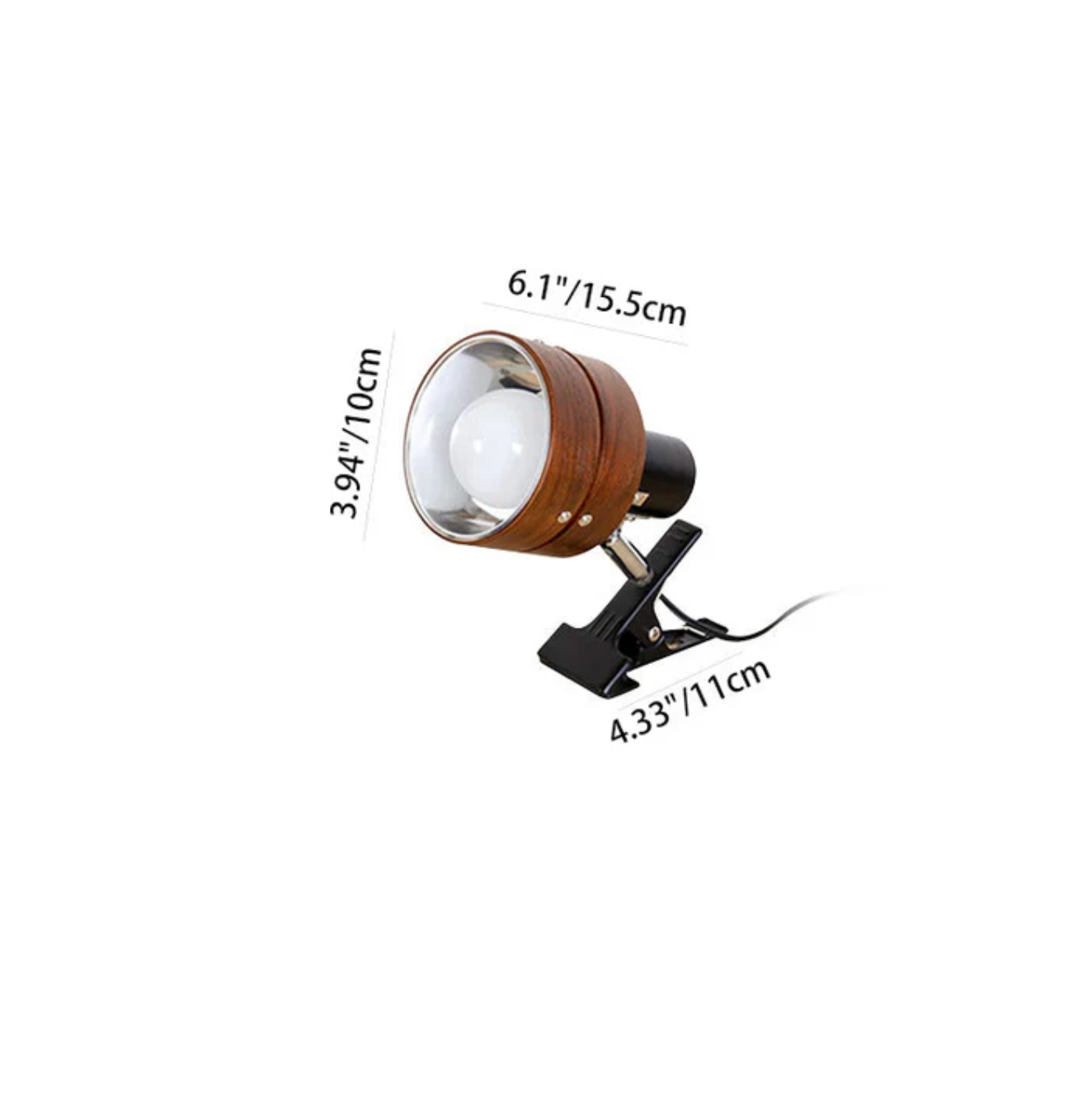Retro Desk Spotlight Lamp with Adjustable Clip in Wood and Metal