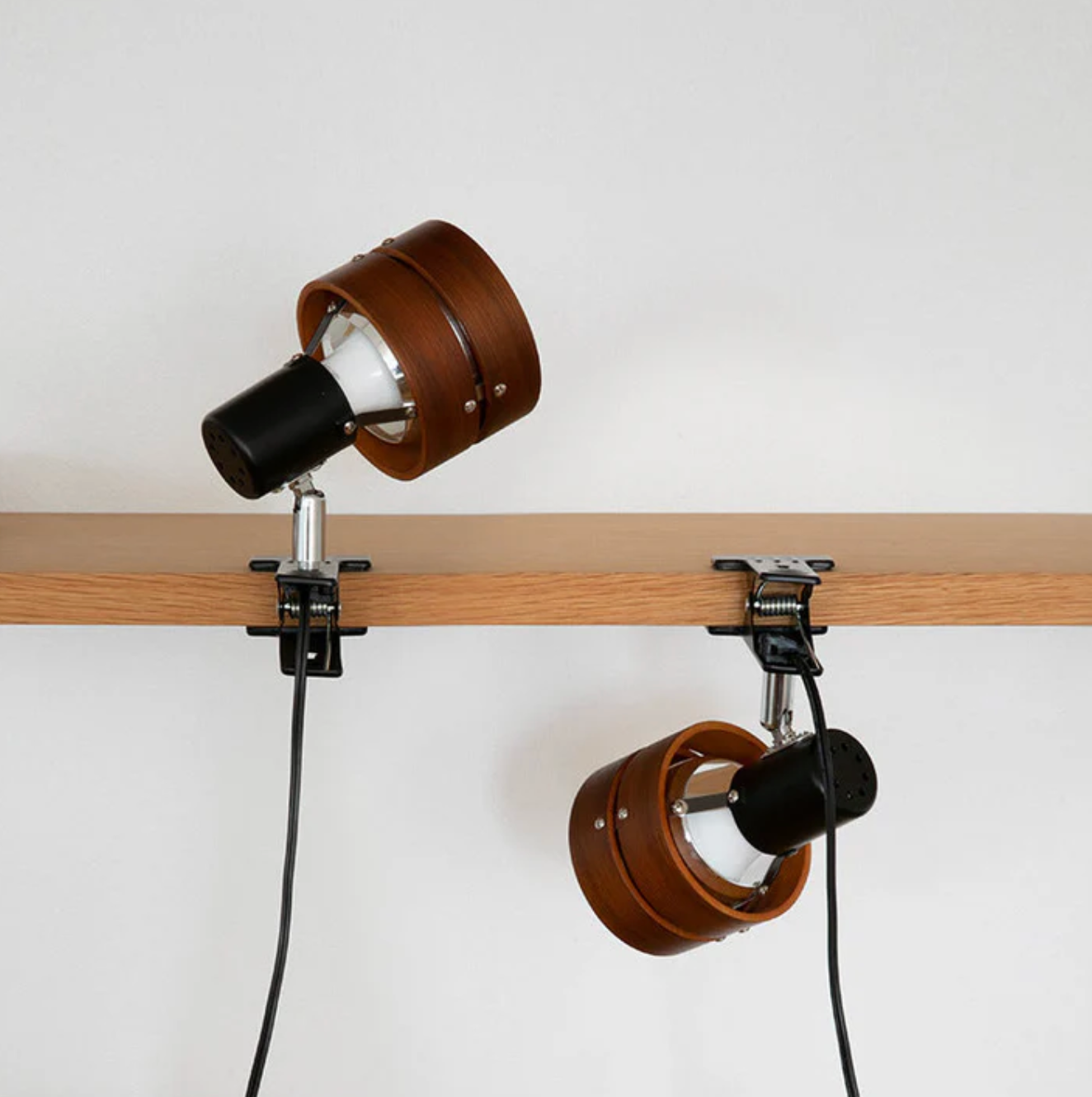 Retro Desk Spotlight Lamp with Adjustable Clip in Wood and Metal