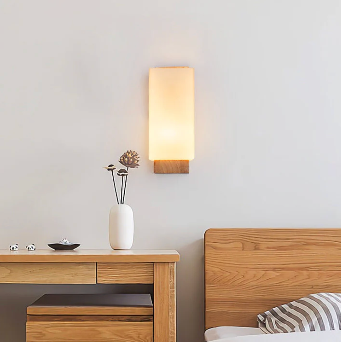 Contemporary Wall Sconce with Frosted Shade for Wood Interiors
