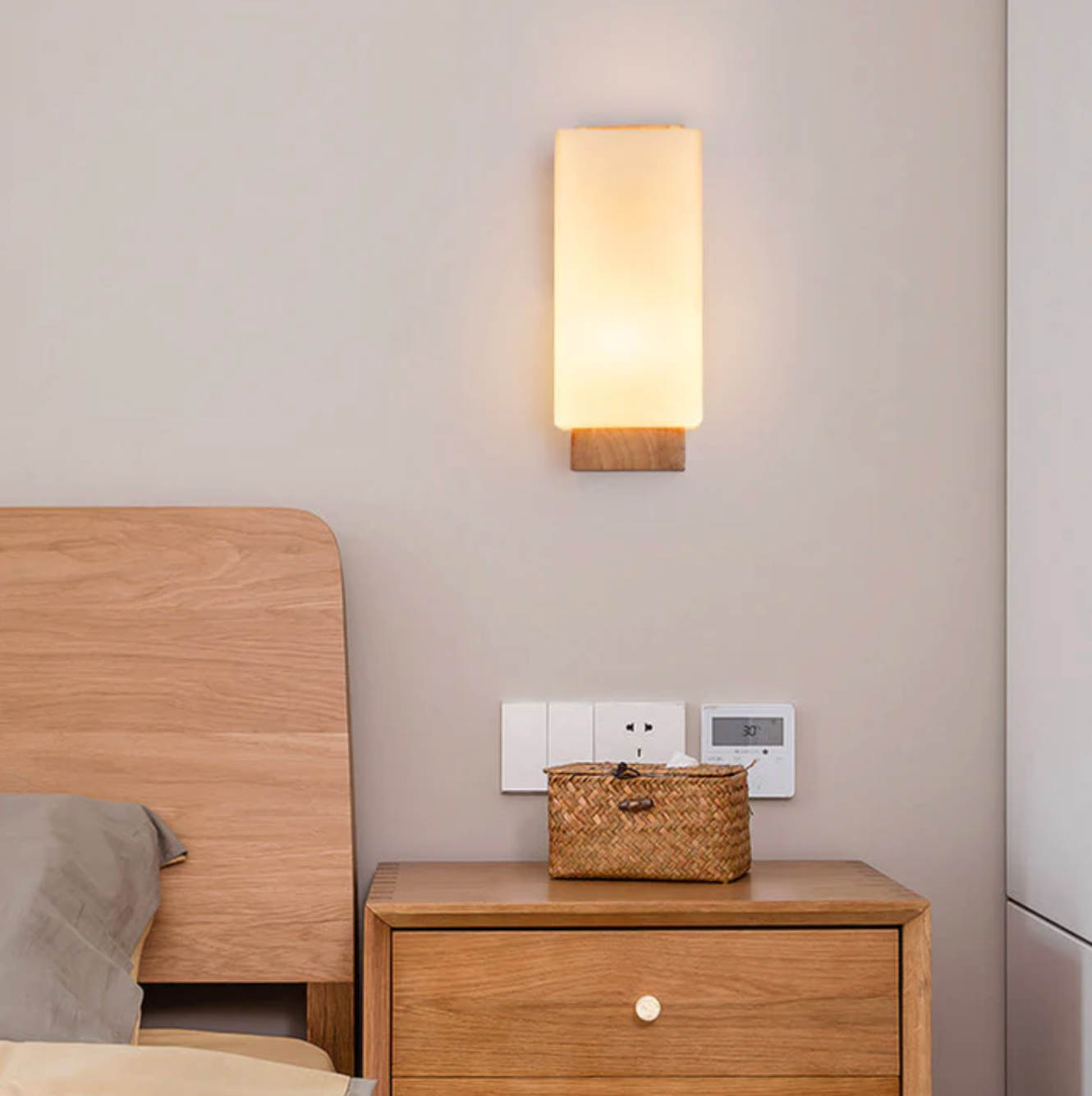 Contemporary Wall Sconce with Frosted Shade for Wood Interiors