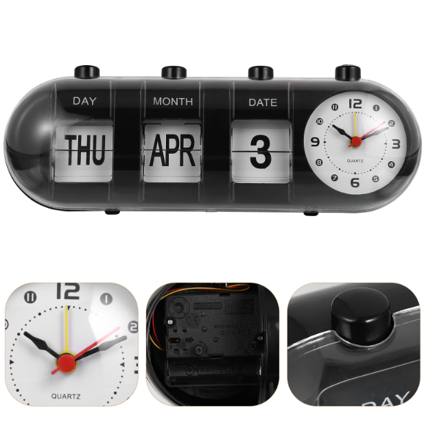 Analog Time Display Manual Flip Clock Calendar