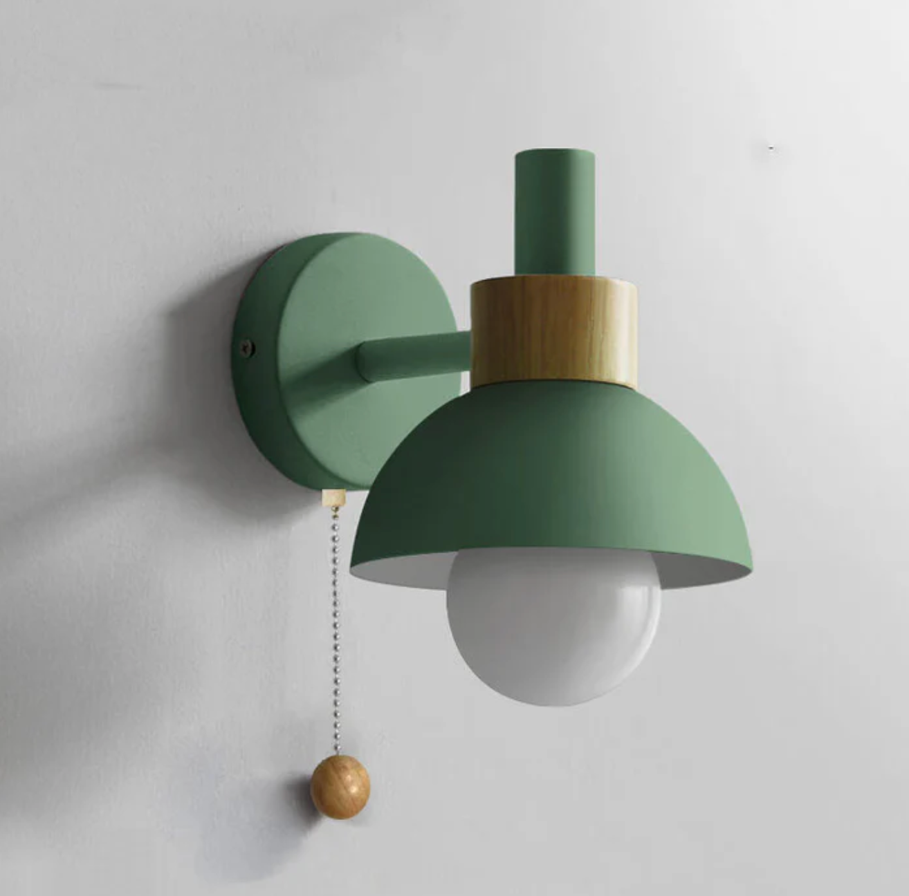 Modern Wooden Sconce Wall Light with Pull Chain Accent