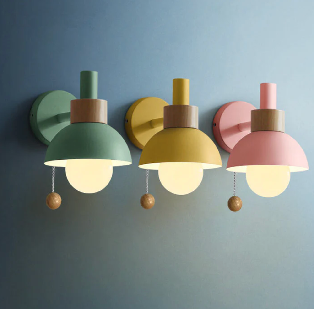Modern Wooden Sconce Wall Light with Pull Chain Accent