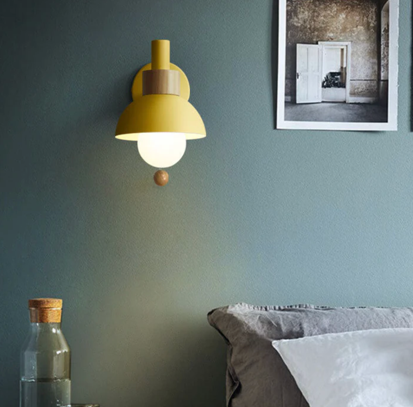 Modern Wooden Sconce Wall Light with Pull Chain Accent