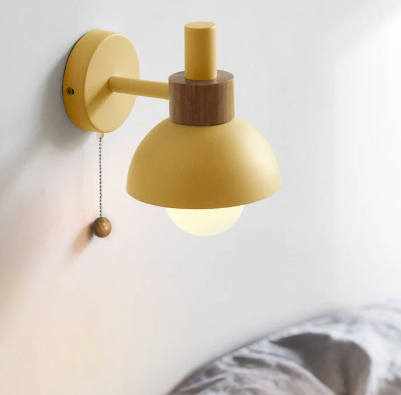 Modern Wooden Sconce Wall Light with Pull Chain Accent