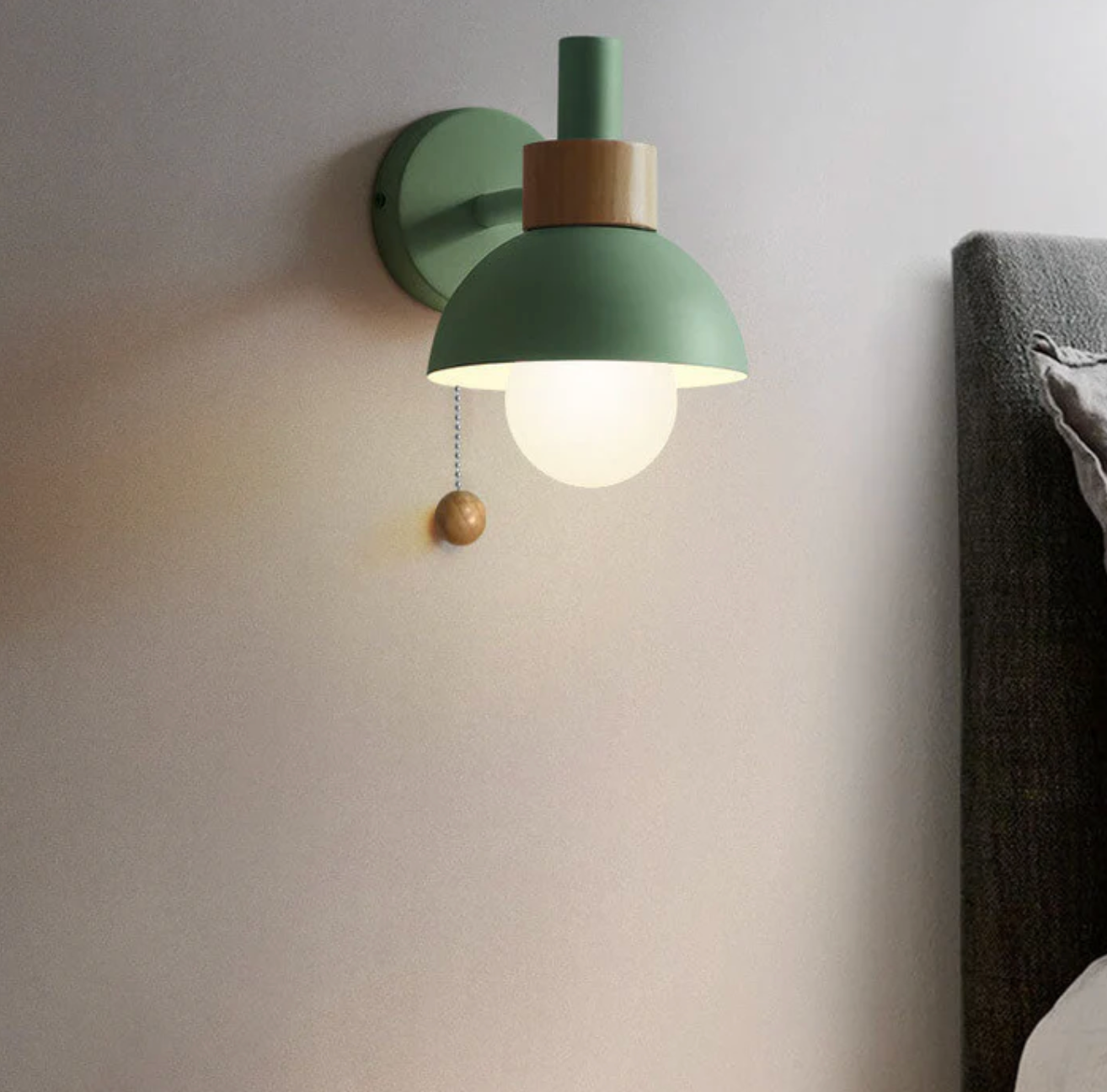 Modern Wooden Sconce Wall Light with Pull Chain Accent