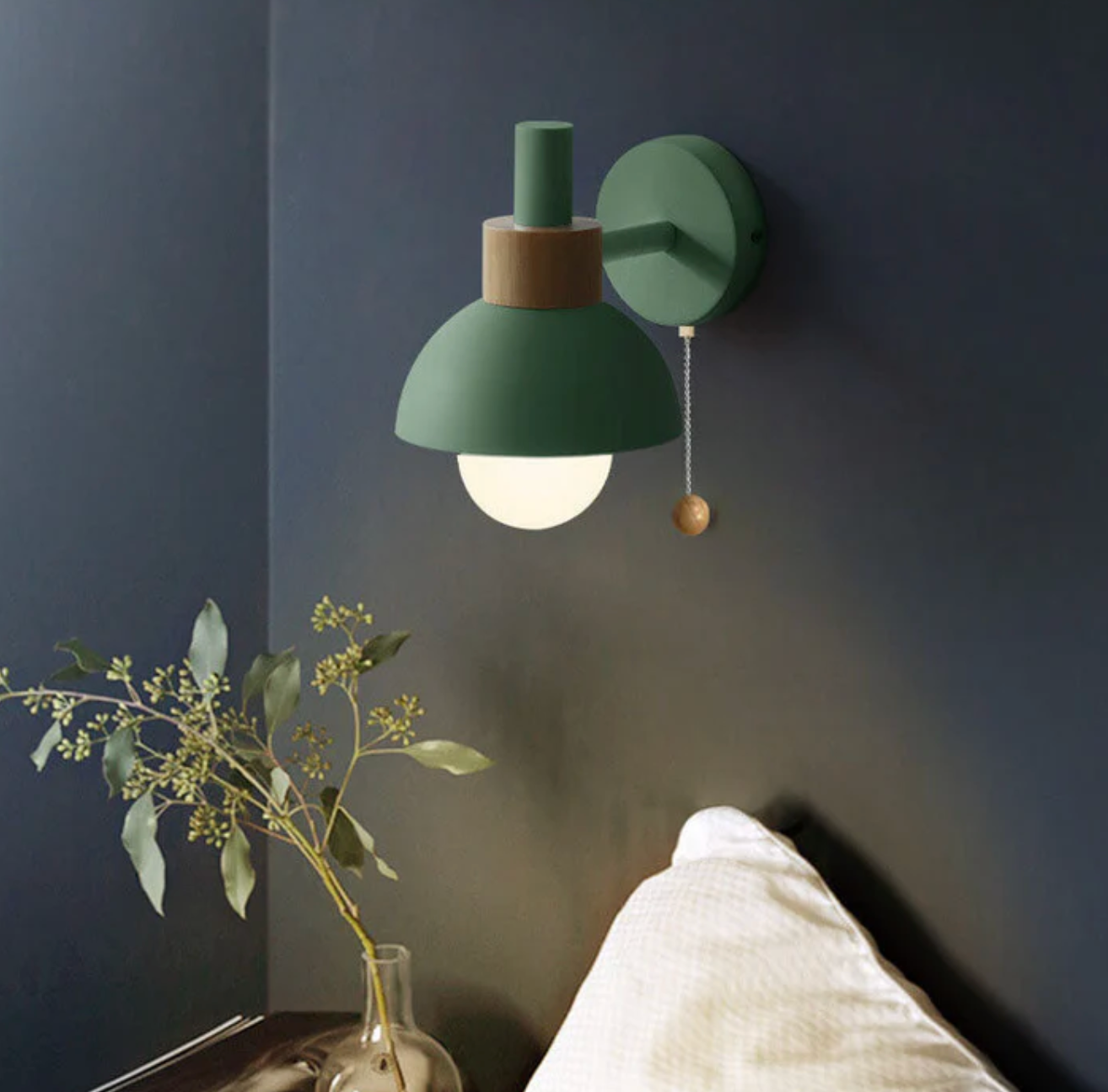 Modern Wooden Sconce Wall Light with Pull Chain Accent