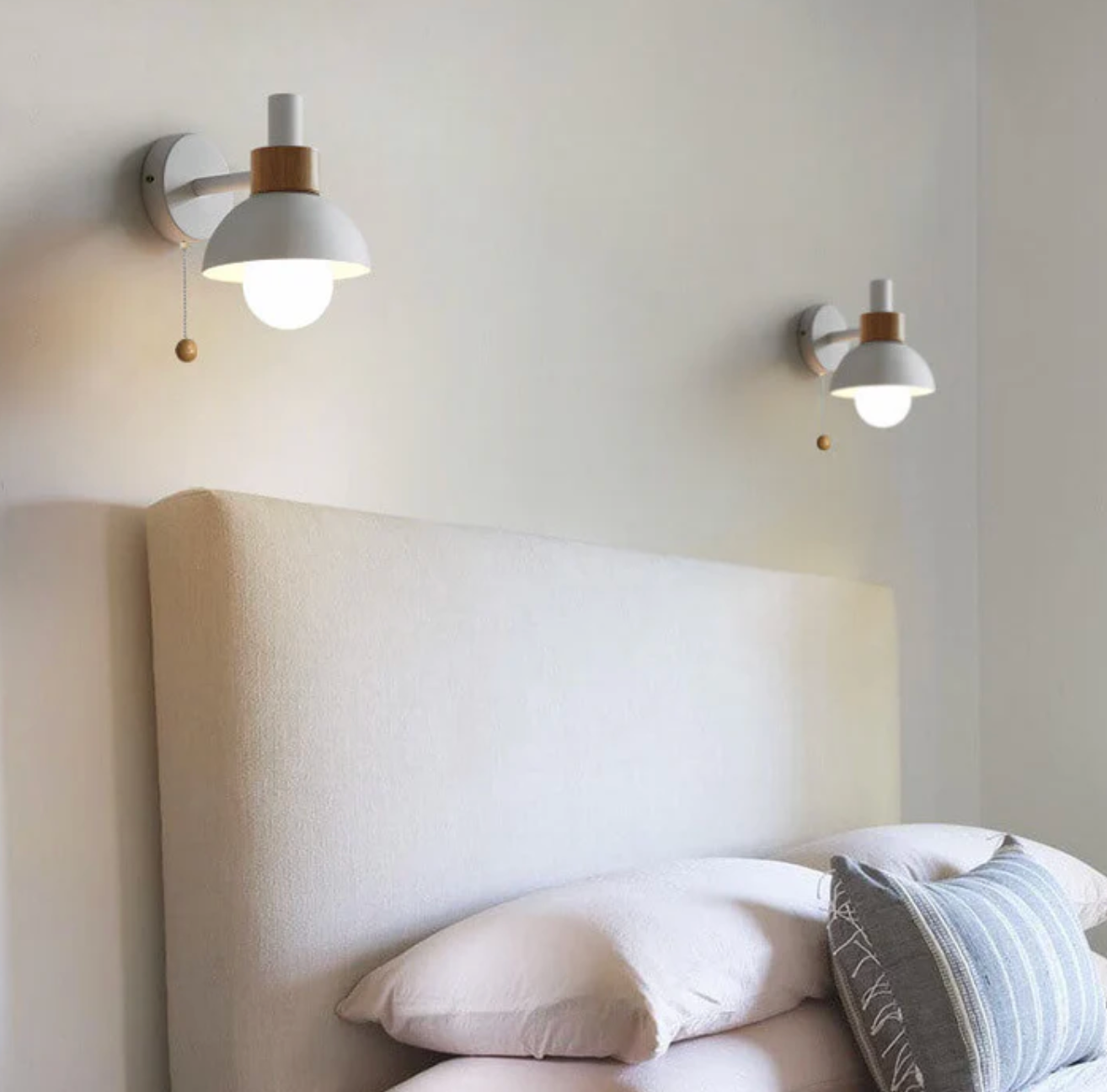 Modern Wooden Sconce Wall Light with Pull Chain Accent
