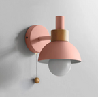 Modern Wooden Sconce Wall Light with Pull Chain Accent