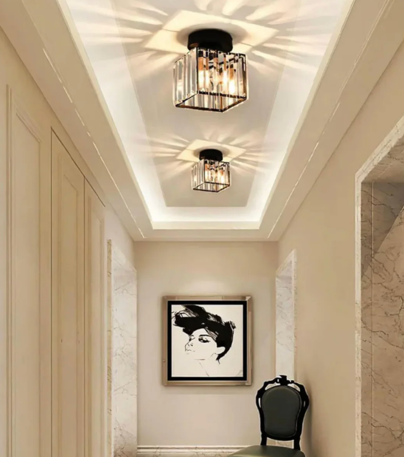 Glamorous Flush Mount Glass Lamp - Contemporary Crystal Ceiling Light