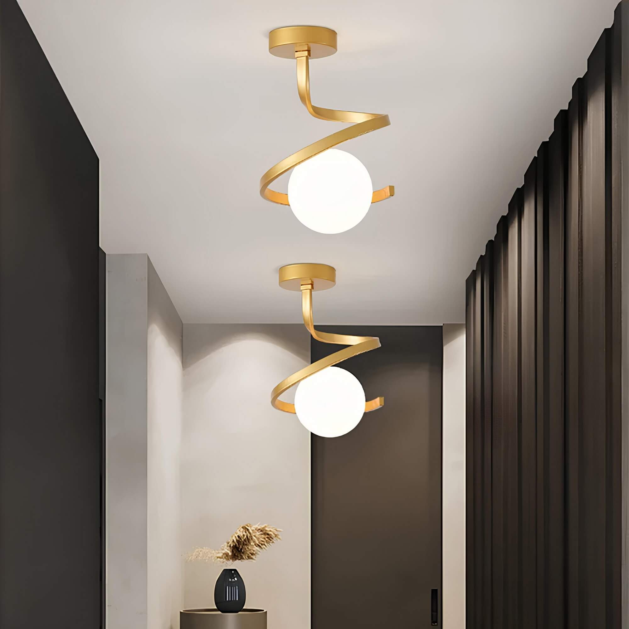Stylish Spiral Glass and Iron Ceiling Light Fixture