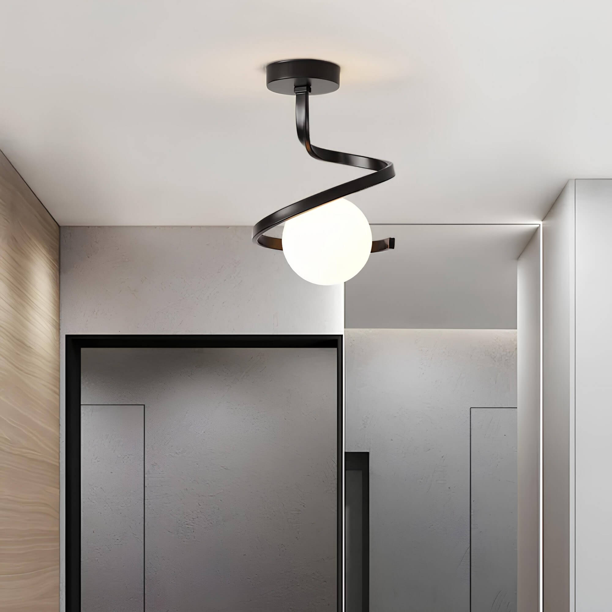 Stylish Spiral Glass and Iron Ceiling Light Fixture