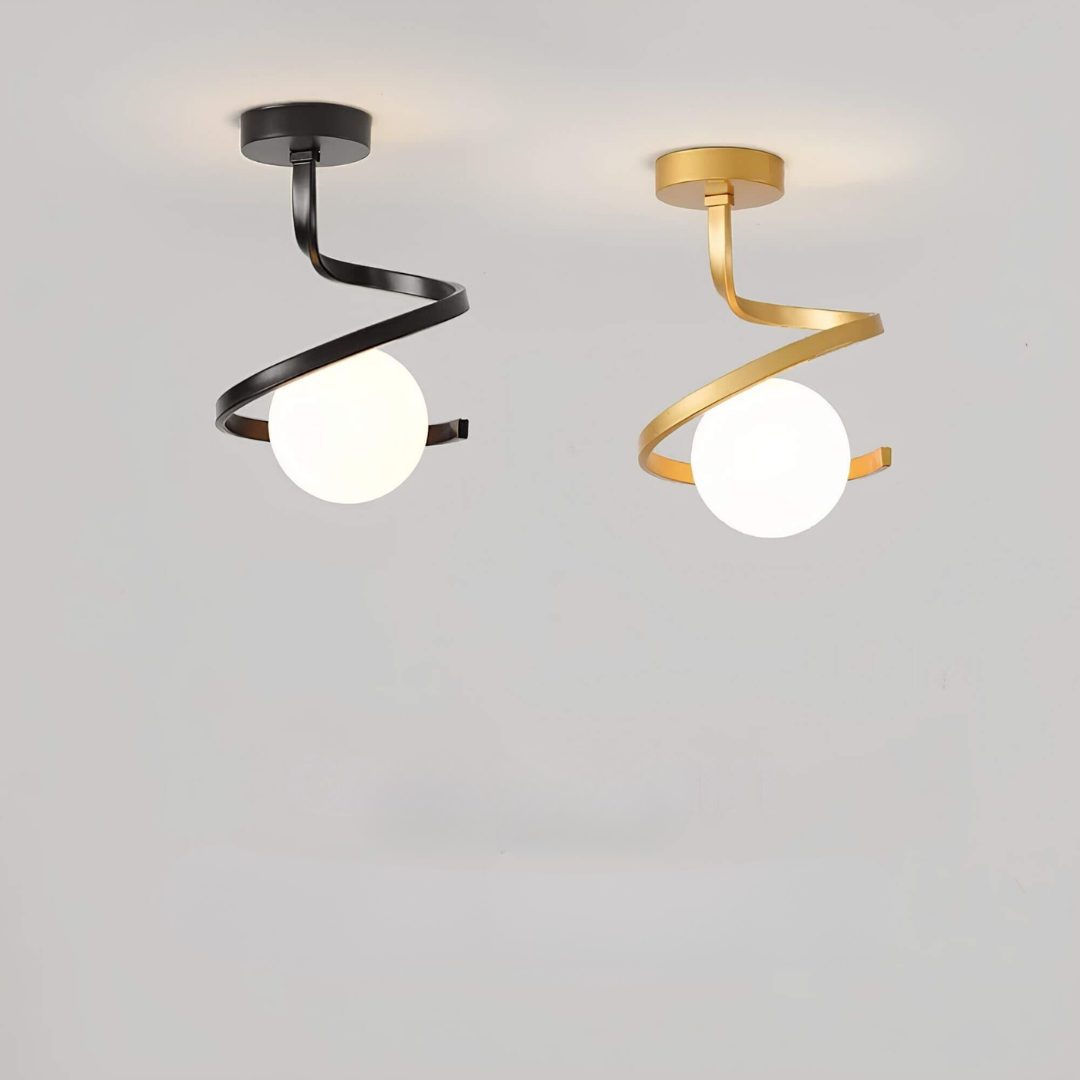 Stylish Spiral Glass and Iron Ceiling Light Fixture