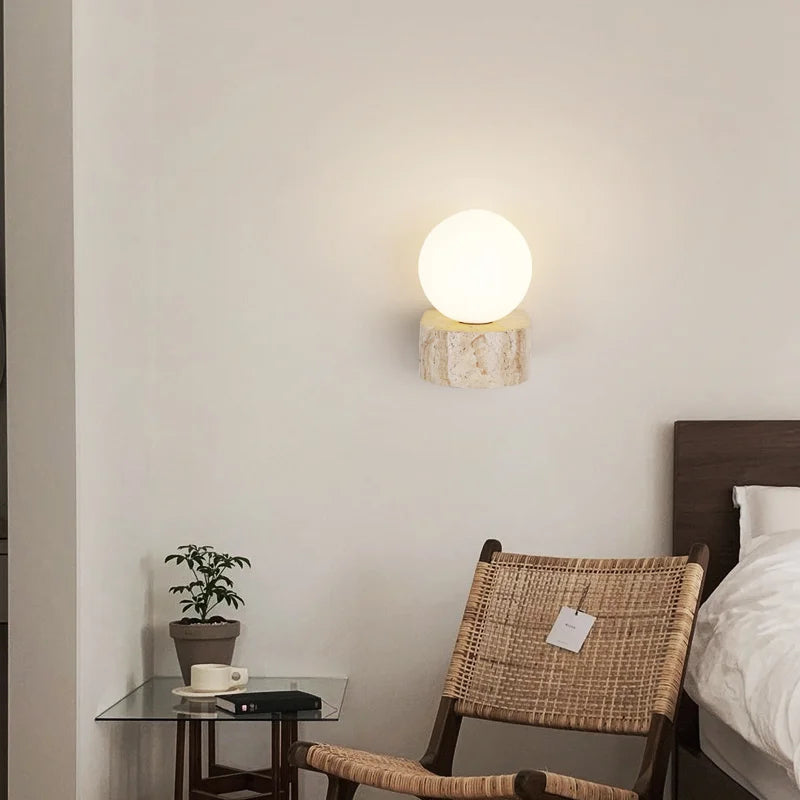 LED Wall Sconce in Modern Japanese Design with Travertine Stone