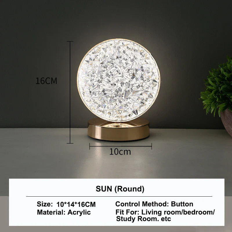 3D Crystal LED Night Light - Rechargeable Touch Dimmer Lamp