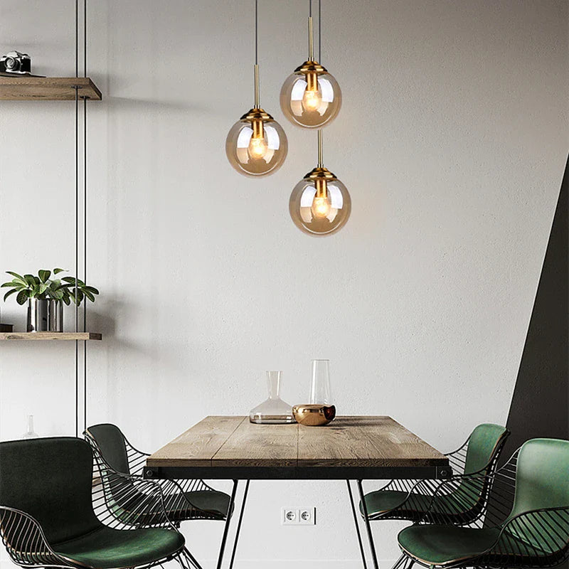Nordic Style Glass Globe Hanging Light Fixture | Amber, Smoke Grey, Clear