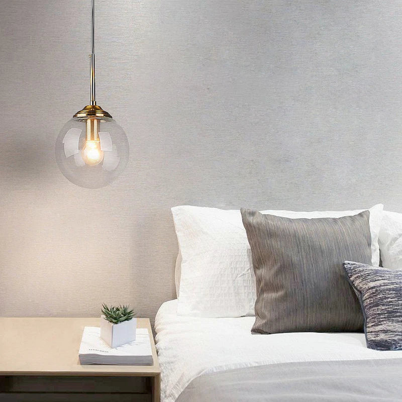 Nordic Style Glass Globe Hanging Light Fixture | Amber, Smoke Grey, Clear