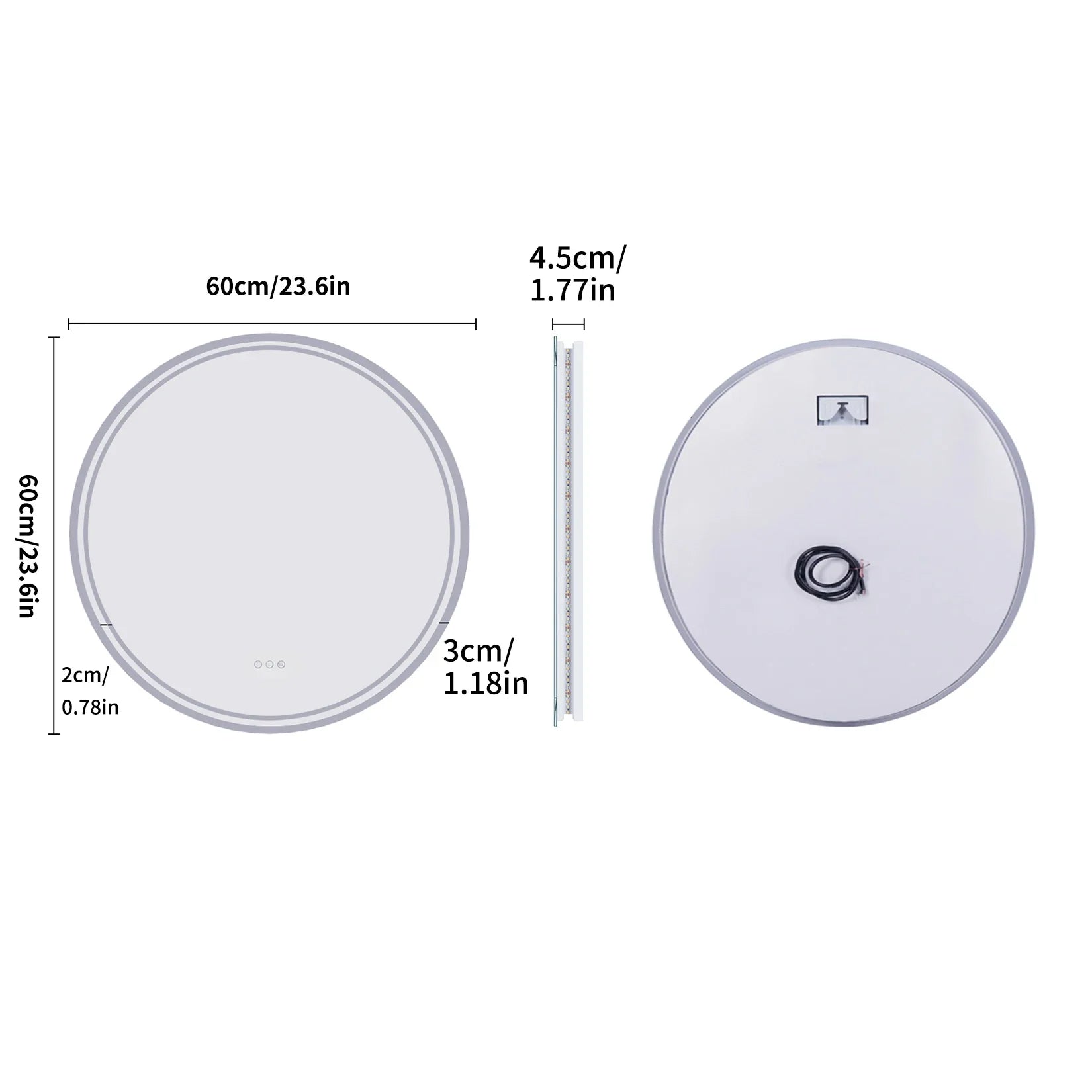 Round LED Bathroom Mirror with Anti-Fog and Dimmable Touch Control