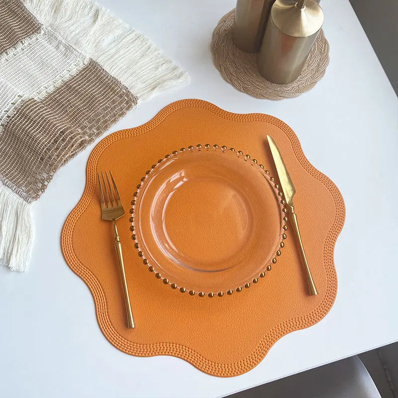 Round Faux Leather Placemats with Embossed Floral Pattern – Luxury Set