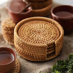Eco-Friendly Bamboo Drink Coasters Set with Storage