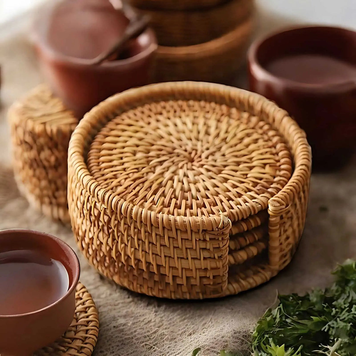 Eco-Friendly Bamboo Drink Coasters Set with Storage