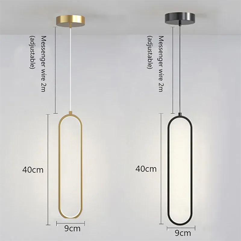Gold and Black LED Hanging Lamp - Minimalist Pendant Light for Home