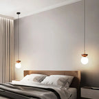 Ceiling and Pendant Light with Glass Ball Design and Wooden Finish