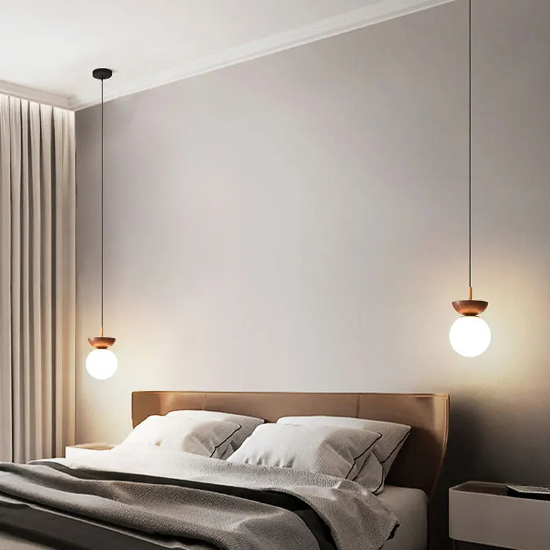 Ceiling and Pendant Light with Glass Ball Design and Wooden Finish