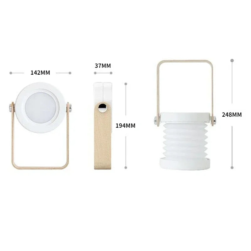 Folding Rechargeable Table Lamp with Wooden Handle – Portable Lantern