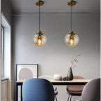 Nordic Style Glass Globe Hanging Light Fixture | Amber, Smoke Grey, Clear